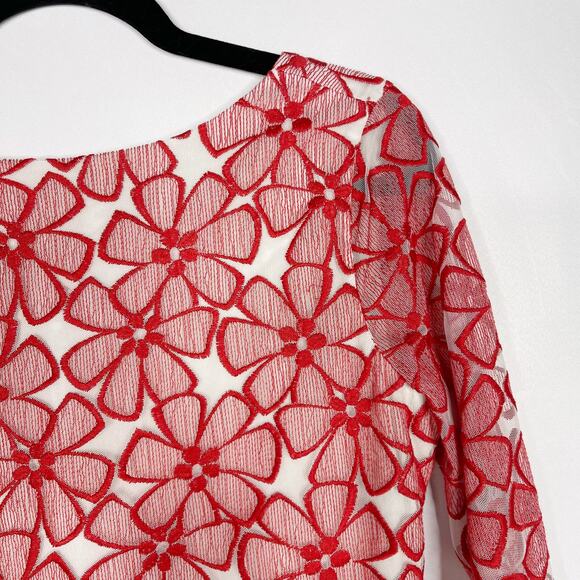 Diane Von Furstenberg 8 Red Sarita Floral Embroidered Sheath Dress 3/4 Sleeve - Picture 3 of 12